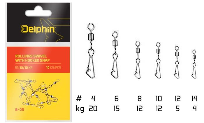 Rollings swivel with Hooked snap BN#6 15Kg