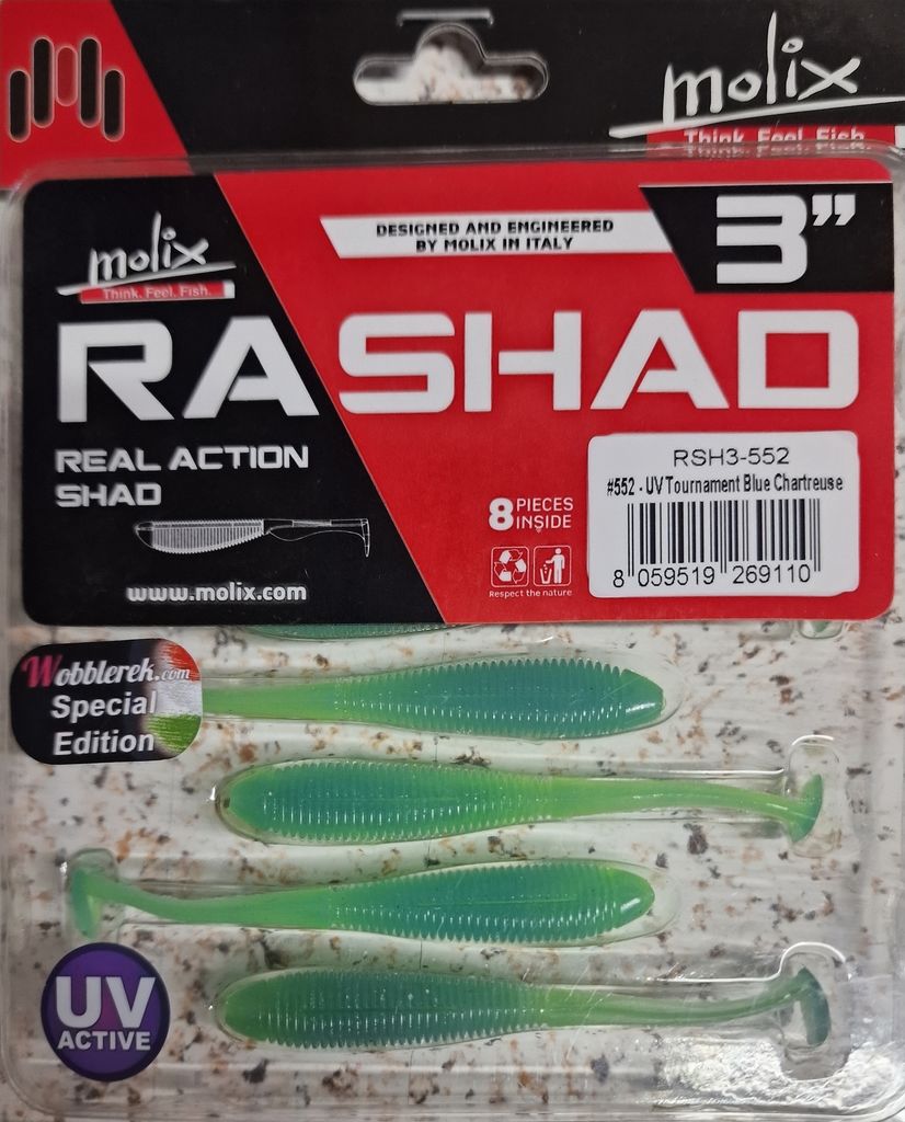 MOLIX RA Shad 3″ #552 – UV Tournament Blue Chartreu