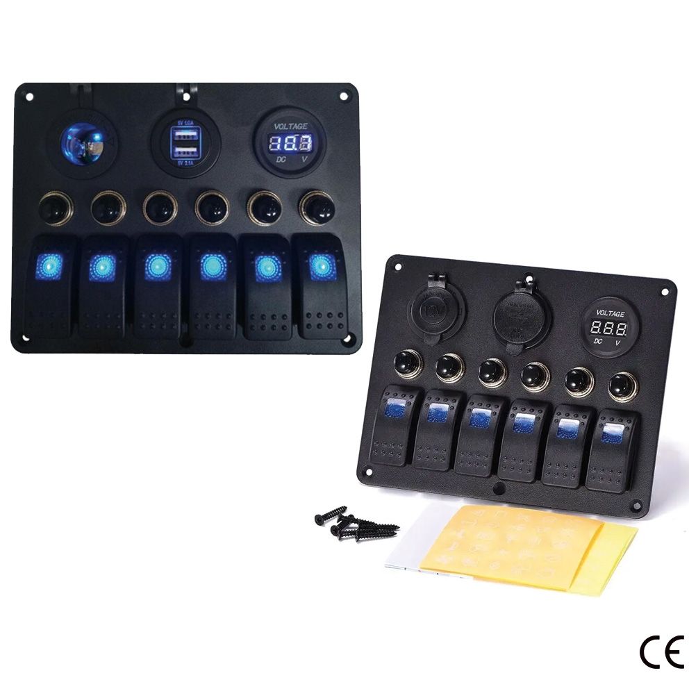 LED ELEKTROMOS PANEL VOLTMÉRŐVEL ÉS 2 USB VÍZÁLLÓ IP65-ös
