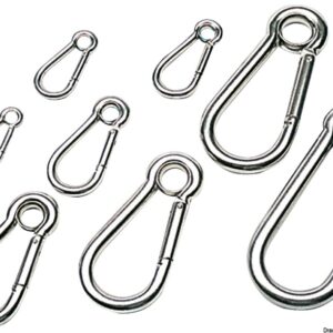 Karabiner horog polírozott AISI 316 w. szem 10 mm
